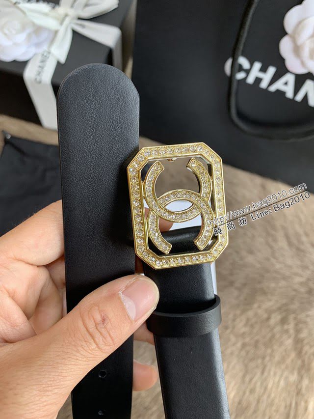 Chanel女士皮帶 香奈兒小香鑽圈雙面用小牛皮腰帶  jjp1172